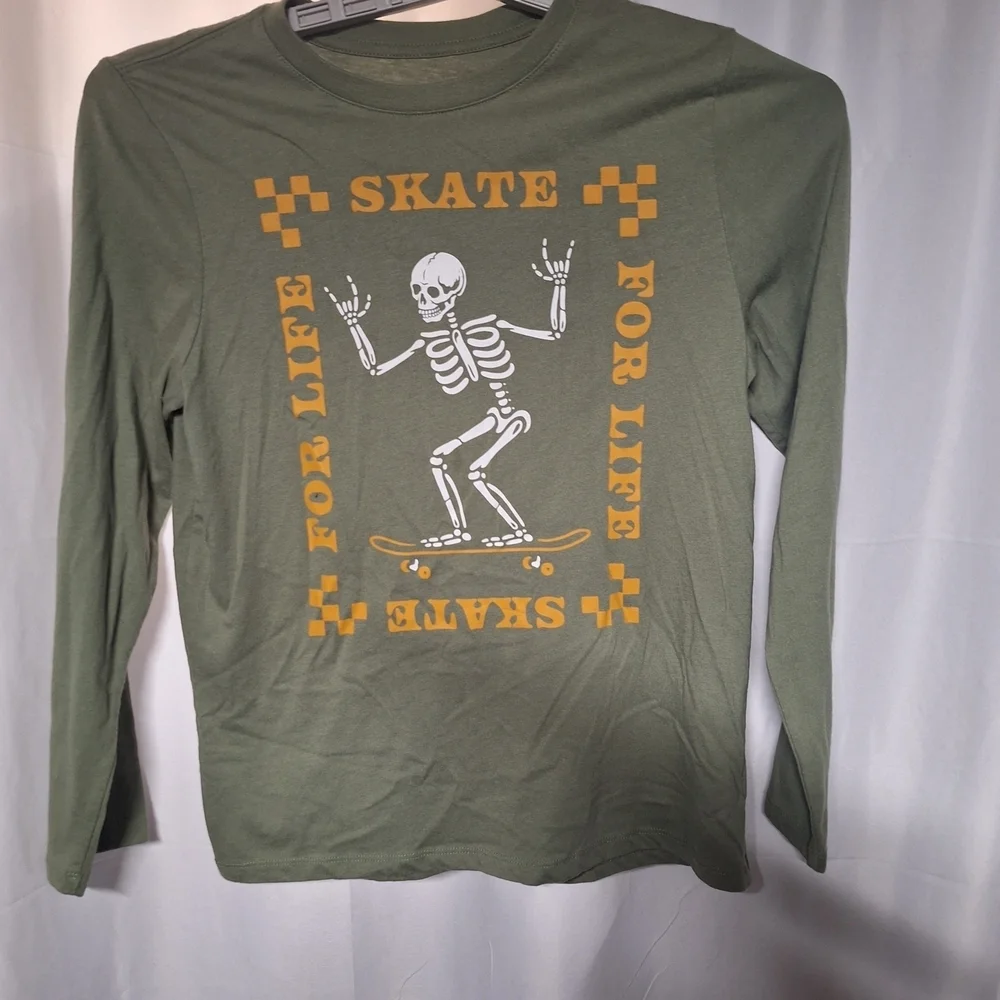 Wonder Nation  2 T- Shirt Bundle Blue Tee with Skeleton and Orange Skateboard